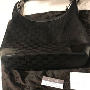 GUCCI Vintage Black GG Monogram Shoulder Bag .